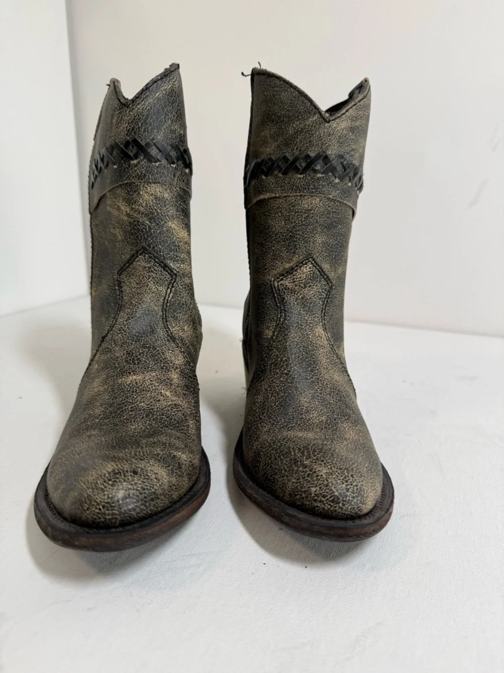 Kids Distressed Black Cowboy Boots with Zipper